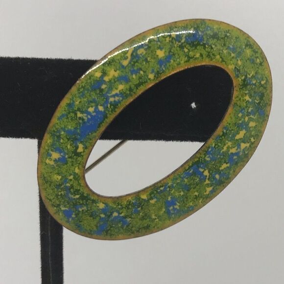 Vintage Enamel Oval Brooch 50s Mid Century Modern - Picture 3 of 13